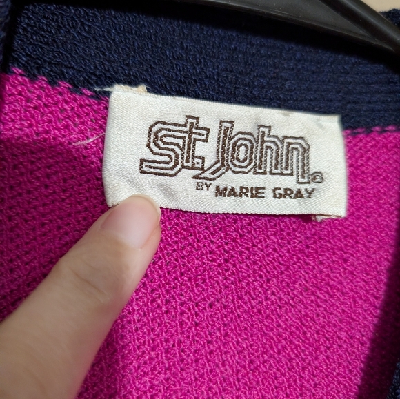 St. John By Marie Gray Vintage Knit Dress With Pockets, Size:6, Color:Blue&Pink - Picture 2 of 8
